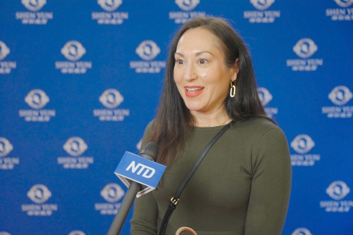 Myriam Sassi enjoys Shen Yun Performing Arts at Place des Arts in Montreal on Feb. 3, 2023. (NTD)