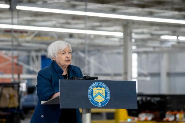 Treasury Secretary Janet Yellen gives a speech about the economy at Fords Rouge Electric Vehicle Center, which produces the Ford F-150 Lightning, in Dearborn, Mich., on Sept. 8, 2022. (Sarah Rice/Getty Images)