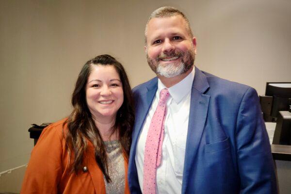 Chris Dennie and Jennifer Salinas at the Shen Yun Performing Arts performance at DeVos Performance Hall on Feb. 22, 2023. (Charlie Lu/The Epoch Times)