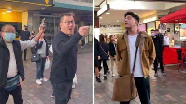 Anti-CCP activist Drew Pavlou facing with Chinese nationals in Eastwood, Sydney in 2022. (Image by Drew Pavlou's Iceberg Lounge)