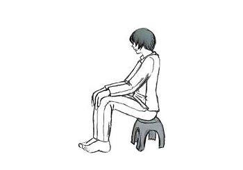 Sitting on a small chair. A Depiction of the torture method in the Chinese prison.