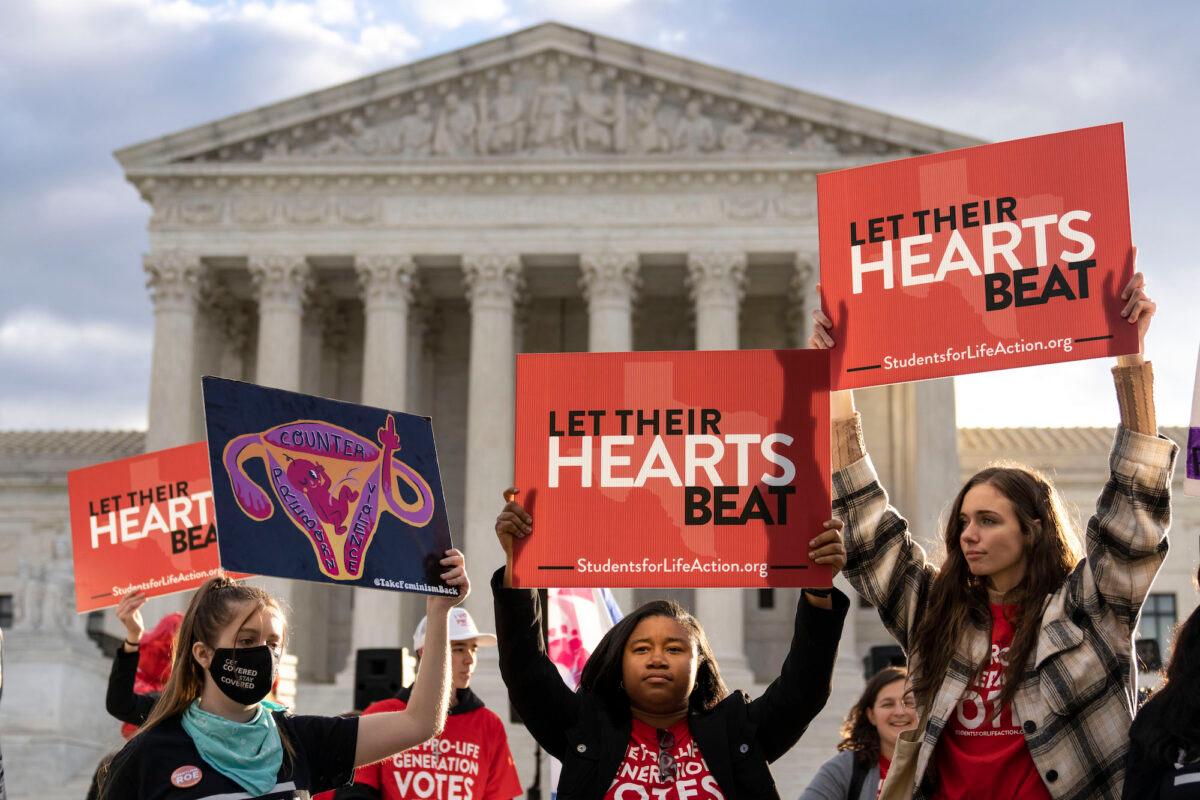 Pro-life demonstrators rally outside the U.S. Supreme Court in Washington on Nov. 1, 2021. (Drew Angerer/Getty Images)