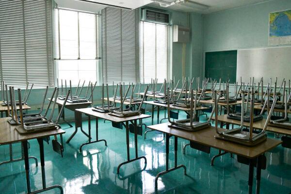 An empty classroom is seen at Hollywood High School, in Hollywood, Calif., on Aug. 13, 2020. (Rodin Eckenroth/Getty Images)