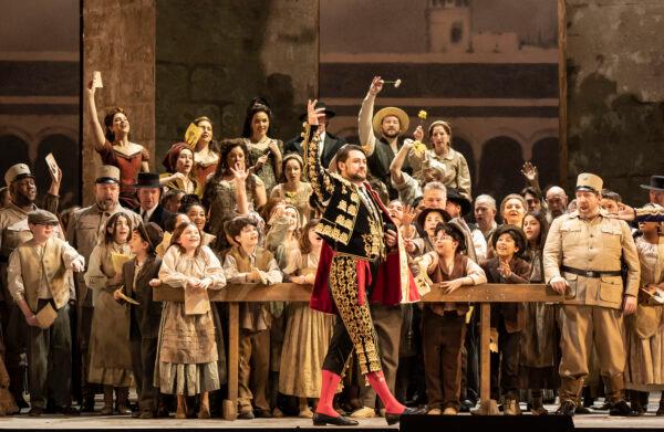 Escamillo (baritone Andrei Kymach) and company sing the "Toreador Song," in "Carmen." (Todd Rosenberg)
