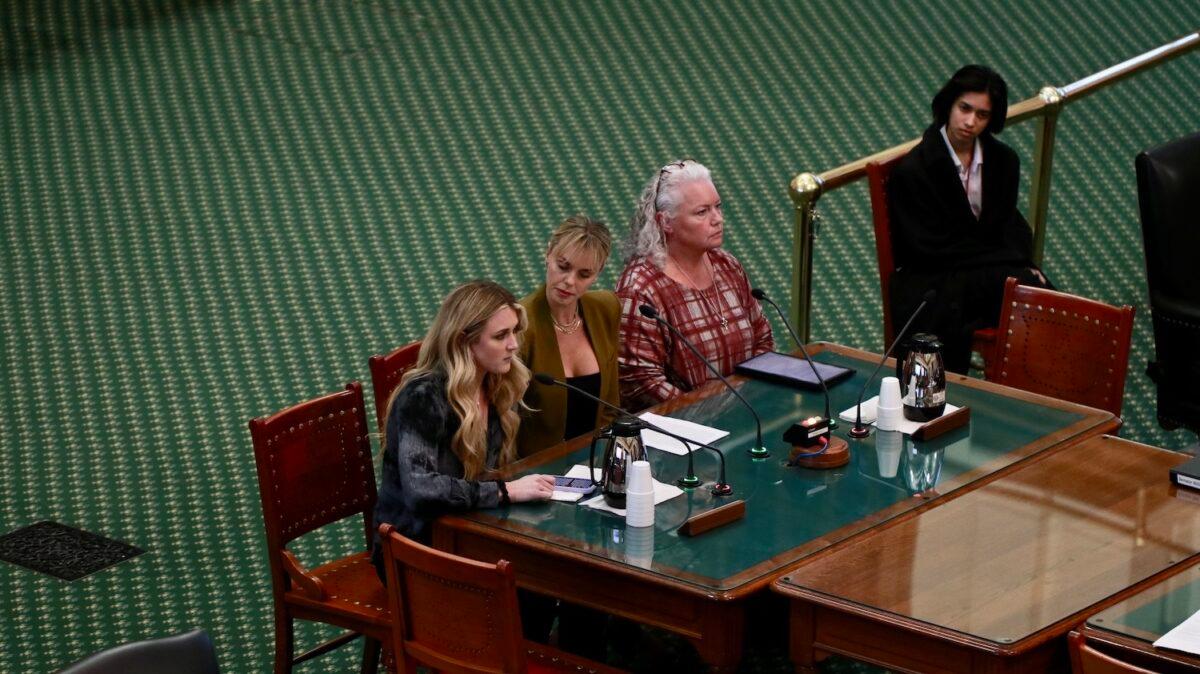 Former NCAA athlete Riley Gaines (L) testified in front of the Texas Senate Committee on State Affairs in favor of SB 15 to restrict transgender athletes from competing in intercollegiate sports on March 16, 2023 (Courtesy Texas Values)