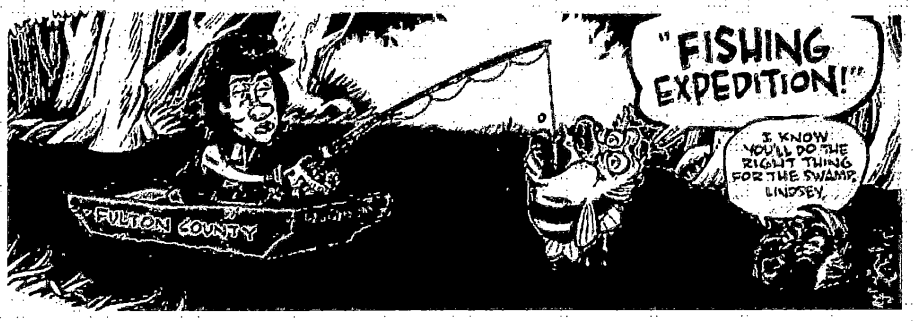 The Fanni Willis campaign's Twitter account posts a cartoon picture showing a subpoenaed witness being fished out of a swamp on July 18, 2022 (Screenshot by The Epoch Times via court filing)
