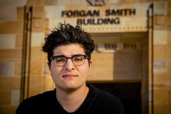 Drew Pavlou posed for a photo on the campus of the University of Queensland in Brisbane on Sept. 1, 2020 (Patrick Hamilton /AFP via Getty Images)