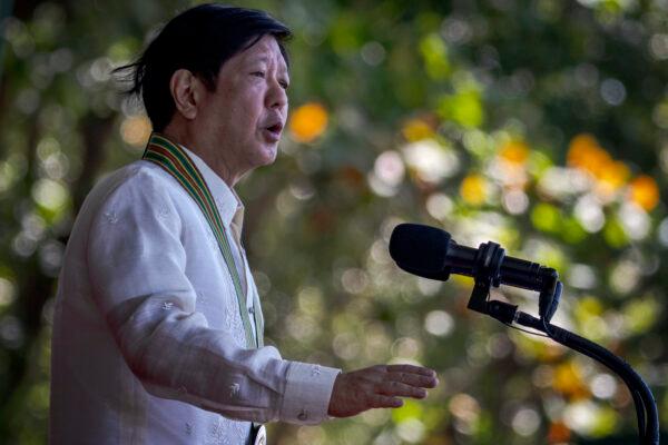 Philippine President Ferdinand Marcos Jr. speaks during the 126th founding anniversary of the Philippine Army at Fort Bonifacio in Taguig, Metro Manila, Philippines, on March 22, 2023. President Ferdinand Marcos Jr. on Wednesday disclosed that the Philippines is preparing to establish four additional military bases in different parts of the country under the Enhanced Defense Cooperation Agreement (EDCA) with the U.S., including a province facing the South China Sea. This is part of its defense strategy for its largest island Luzon, which is in proximity to Taiwan, in response to China's growing assertiveness in the region. (Ezra Acayan/Getty Images)