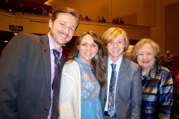 Noah and Nicole Stratton and Nicole's mother, Sheryn Chavers, attend Shen Yun Performing Arts at the Spartanburg Memorial Auditorium, in S.C., on March 26, 2023. (Yawen Hung/The Epoch Times)