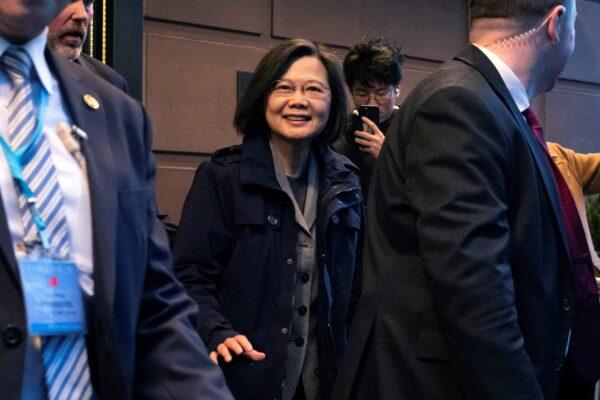 Taiwan's President Tsai Ing-wen leaves a hotel in New York on March 29, 2023. (Yuki Iwamura/AP Photo)