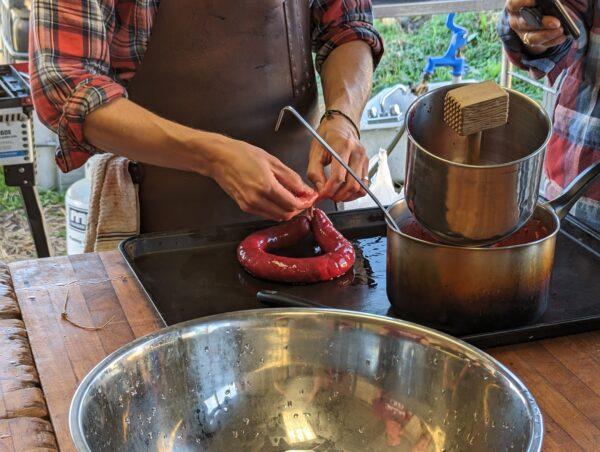 Students learn to turn every part of the pig into prosciutto, salami, bacon, blood sausage, and more. (Courtesy of Hand Hewn Farm)
