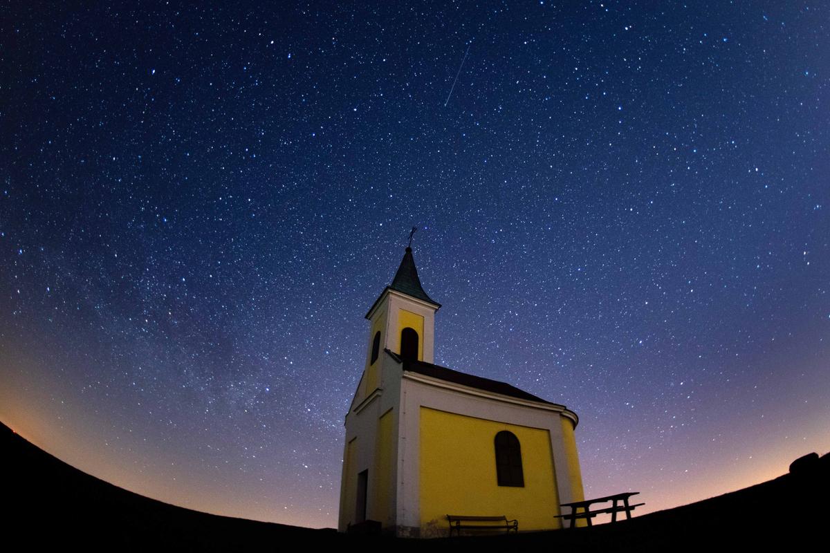 The Lyrids meteor shower streaks across the sky over Niederhollabrunn, Austria, on April 21, 2020. (Thomas Kronsteiner/Getty Images)