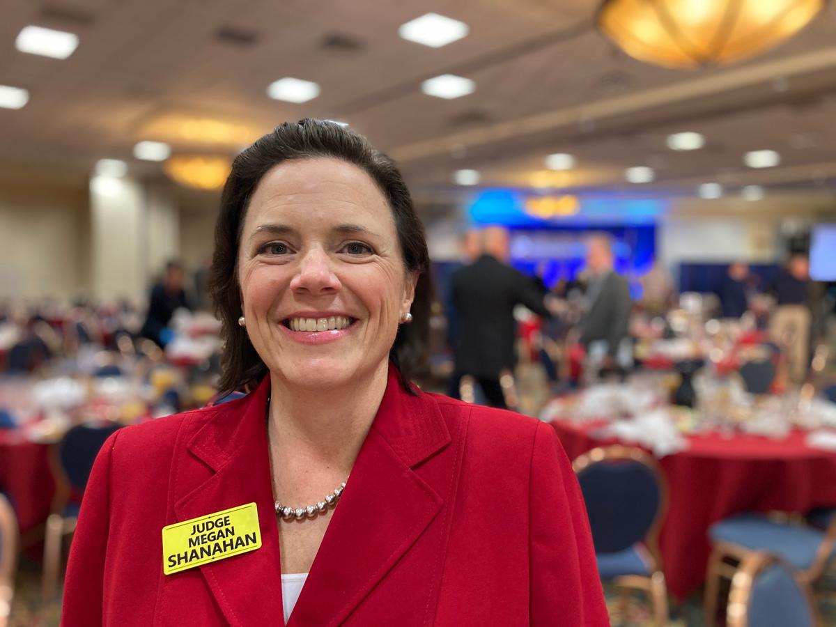 Hamilton County Common Pleas Judge Megan Shanahan attends the speech of Florida Gov. Ron DeSantis in Akron, Ohio, on April 13, 2023. (Janice Hisle/The Epoch Times)