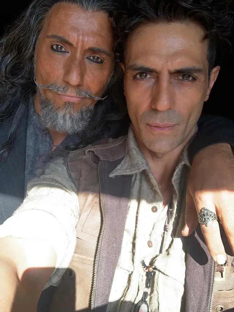 Gabriel Georgiou and the Bollywood actor, producer, and model Arjun Rampal on the sets of the film "Dhaakad." (Courtesy of Gabriel Georgiou)