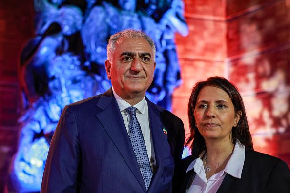 Israel's Intelligence Minister Gila Gamliel (right) and Crown Prince Reza Pahlavi; activist, advocate, and oldest son of the last Shah of Iran, attend a ceremony marking Yom HaShoah, Holocaust Remembrance Day for the six million Jews killed during World War II, at the Yad Vashem Holocaust Memorial in Jerusalem on April 17, 2023. (Menahem Kahana /AFP via Getty Images)