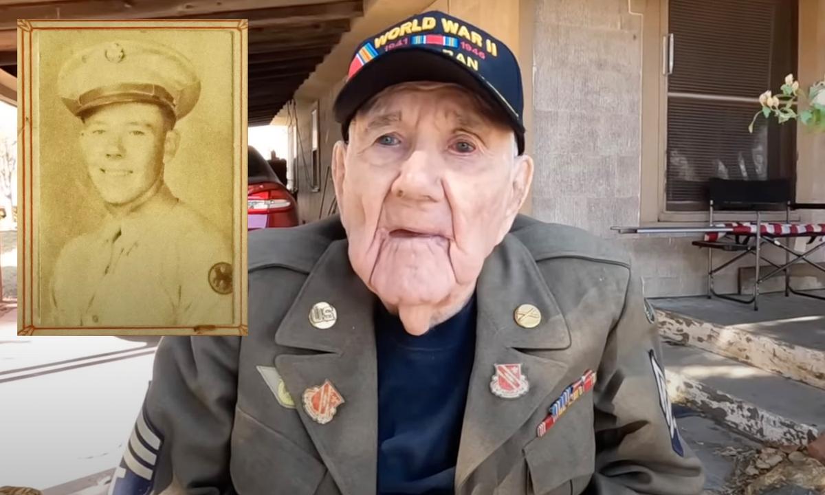 Walt was honored for his WWII service on his 100th birthday; (Inset) Walt in his younger years during his service in WWII. (Courtesy of Jerry Heasley)