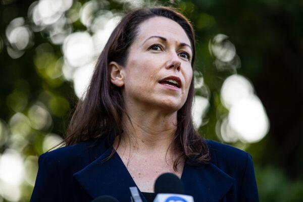 Attorney-General Jaclyn Symes speaks to the media during a press conference on March 10, 2022. (AAP Image/Diego Fedele)