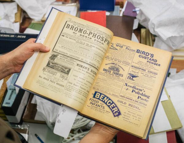 Advertisements in an old book. (University of Queensland)