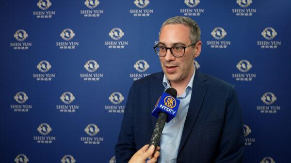 Gérald Frémy, a pedagogical coordinator, felt this connection with the divine in Shen Yun after seeing a performance in Paris on April 29, 2023. (NTD)