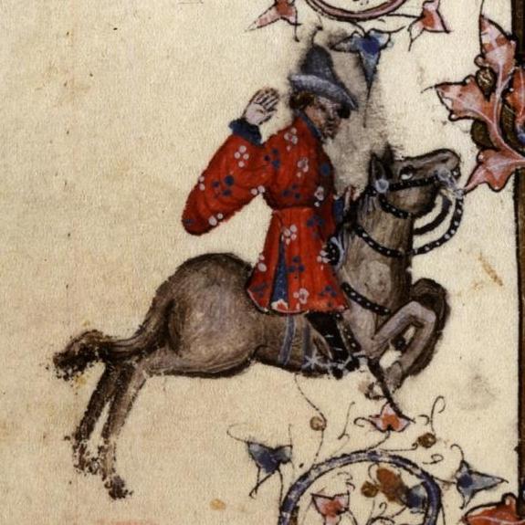 The narrator of "The Canterbury Tales" warns readers about the Merchant’s dishonest character. The Merchant in the Ellesmere manuscript of Geoffrey Chaucer's "Canterbury Tales." (Public Domain)