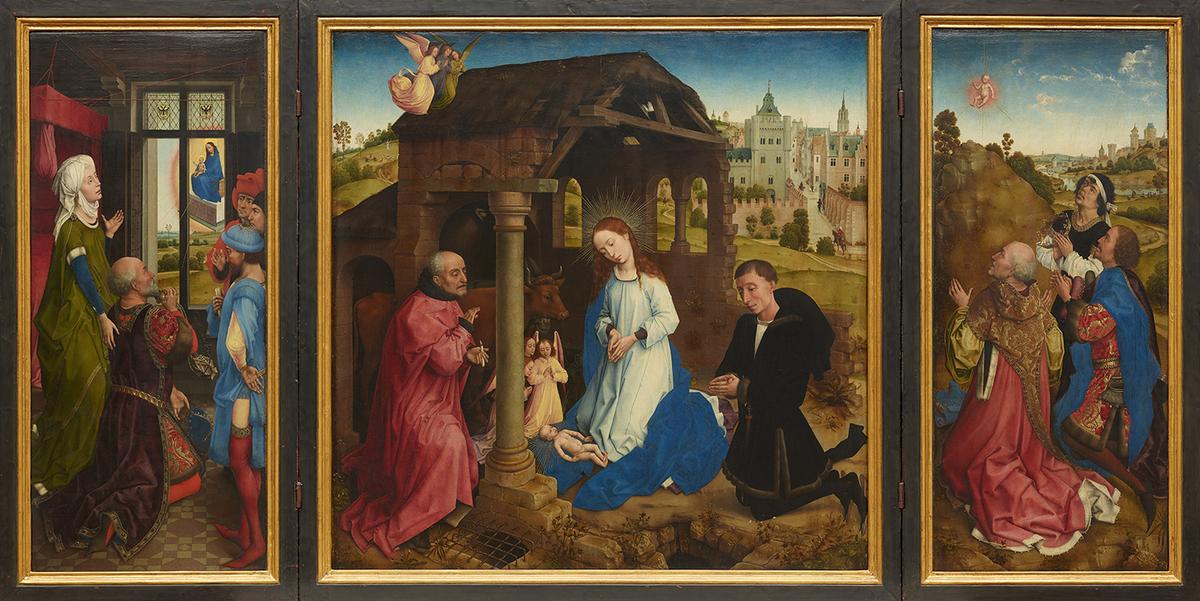 “Middelburg Altarpiece (Bladelin Altarpiece),” circa 1450, by Rogier van der Weyden. Oil on oak panel; 36.8inches by 16.4 inches. Staatliche Museen zu Berlin (State Museums of Berlin), Gemäldegalerie. (<a href="https://recherche.smb.museum/detail/871762/der-middelburger-altar---bladelin-altar?language=de&question=%22Rogier+Van+Der+Weyden%22&limit=15&controls=none&collectionKey=GG*&objIdx=0">Christoph Schmidt</a>/<a href="https://creativecommons.org/licenses/by-sa/4.0/">CC BY-SA 4.0</a>)