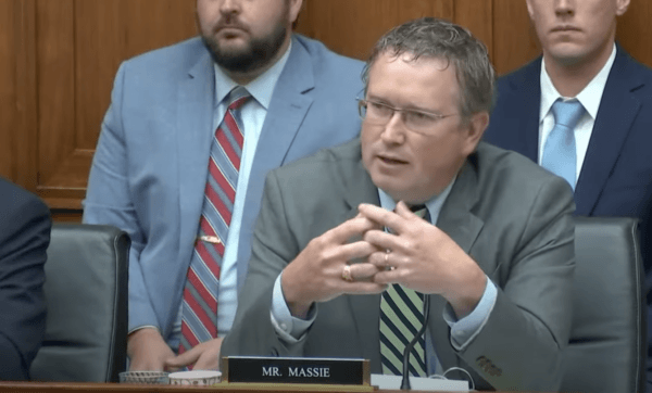 Rep. Thomas Massie (R-Ky.) speaks at a House committee hearing on May 18, 2023. (House Judiciary Committee/Screenshot via The Epoch Times)