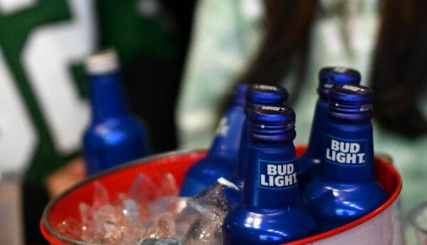 Bud Light beer cans at City Tap House in Philadelphia on Feb. 12, 2023. (Mark Makela/Getty Images)