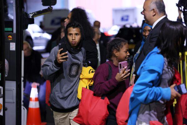 Illegal immigrants arrive at the Port Authority terminal in New York City on May 3, 2023. (Michael M. Santiago/Getty Images)