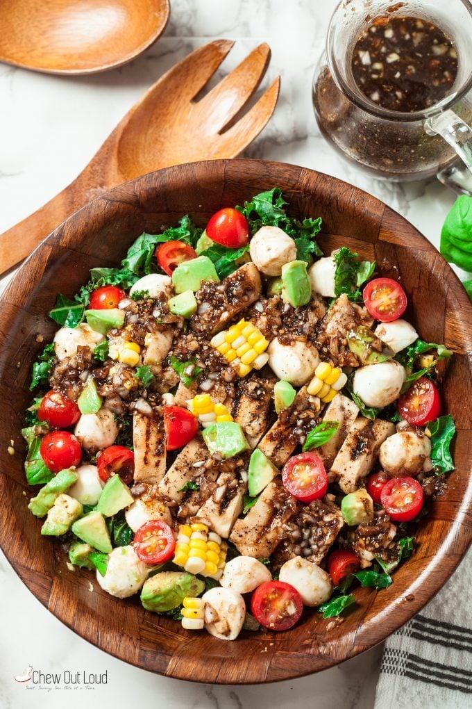 Grilled Chicken Caprese Salad with Avocado