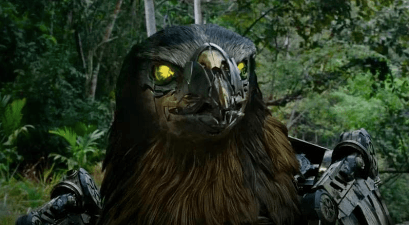Airazor (Michelle Yeoh), a Maximal warrior who transforms into a peregrine falcon in “Transformers: Rise of the Beasts.” (Paramount Pictures)