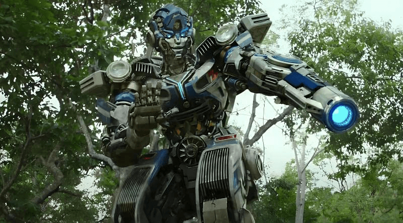 Mirage, a Porsche autobot (voiced by Pete Davidson), in “Transformers: Rise of the Beasts.” (Paramount Pictures)