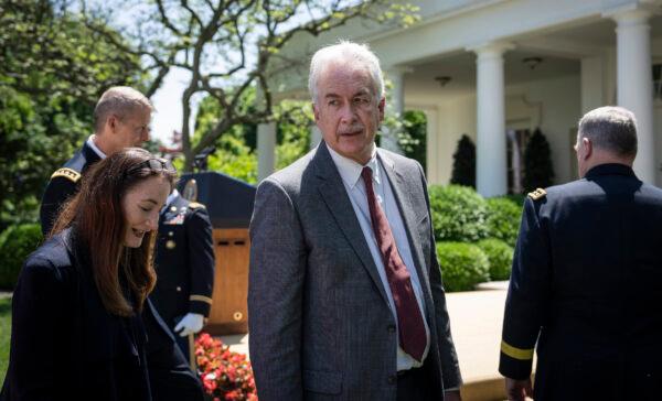 Director of National Intelligence Avril Haines and CIA Director William Burns depart an event where President Joe Biden announced his intent to nominate Gen. Charles Q. Brown, Jr., to serve as the next Chairman of the Joint Chiefs of Staff in the Rose Garden of the White House in Washington on May 25, 2023. (Drew Angerer/Getty Images)
