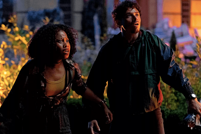 Dominique Fishback, as Elena Wallace, and Anthony Ramos, as Noah Diaz, star in “Transformers: Rise of the Beasts.” (Paramount Pictures)