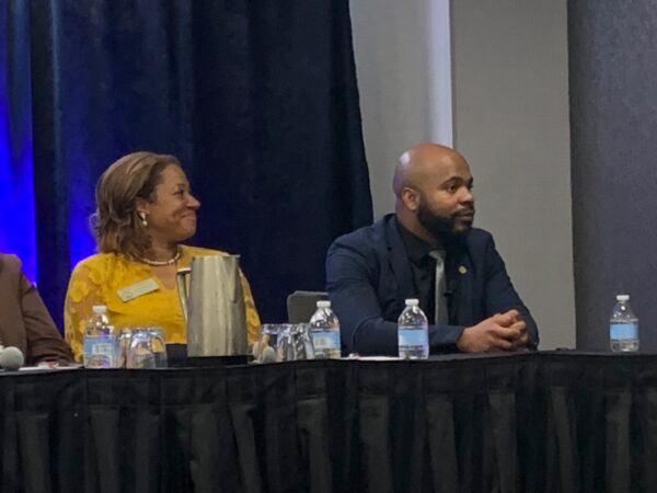 (L) Georgia state Rep. Mesha Manior and (R) Nebraska state Sen. Terrell McKinney, Blacks Minds Matter summit, Washington, on June 8, 2023. (Masooma Haq/The Epoch Times)