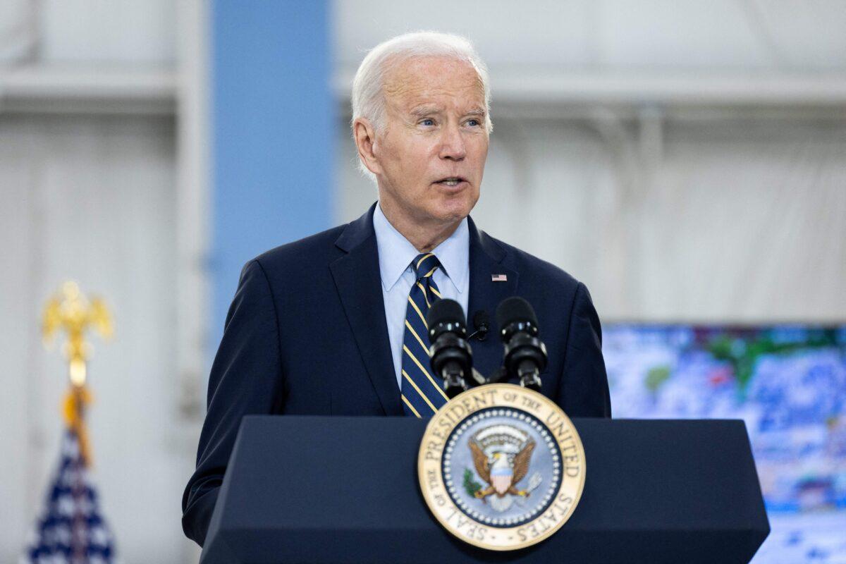 President Joe Biden delivers remarks following a briefing on Interstate 95 highway emergency repair and reconstruction efforts, in Philadelphia on June 17, 2023. (Julia Nikhinson/AFP via Getty Images)