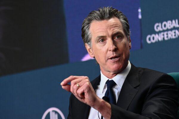 California Gov. Gavin Newsom speaks during the Milken Institute Global Conference in Beverly Hills, Calif., on May 2, 2023. (Patrick T. Fallon/AFP via Getty Images)