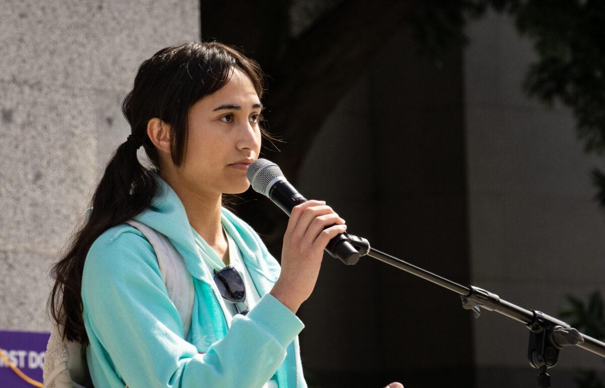 Chloe Cole speaks on the steps of the California State Capitol in Sacramento, Calif., on March 10, 2023. (John Fredricks/The Epoch Times)