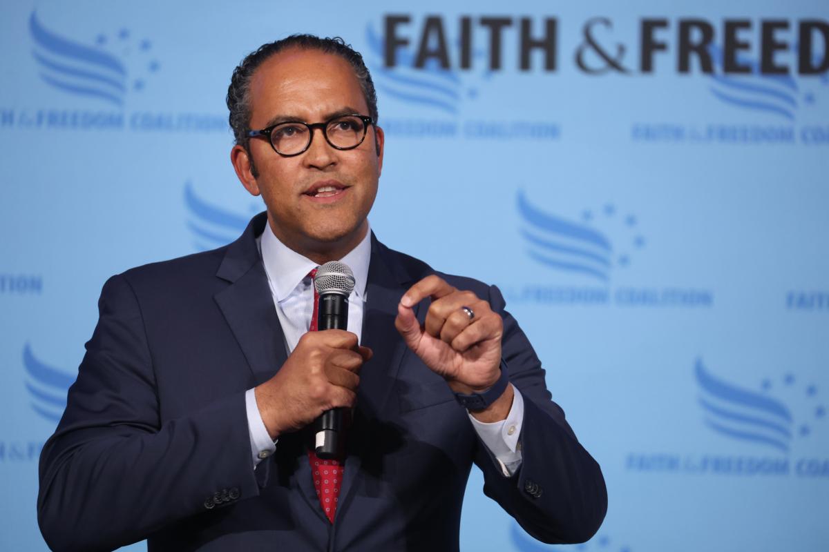Former Texas Congressman Will Hurd speaks to guests at the Iowa Faith and Freedom Coalition Spring Kick-Off in Clive, Iowa, on April 22, 2023. (Scott Olson/Getty Images)