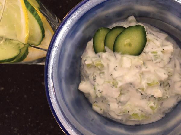 In khyar bi laban, mint enhances the cooling action of the cucumber, while the garlic balances the minty aroma with its sharp pungency. (Ari LeVaux)