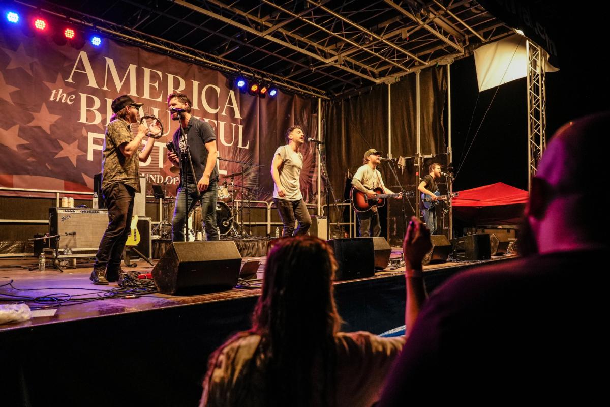 The band Allen Mack Myers Moore performs at the America the Beautiful Festival in Deerpark, N.Y., on July 2, 2023. (Samira Bouaou/The Epoch Times)