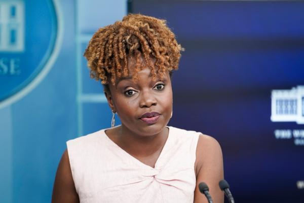 White House Press Secretary Karine Jean-Pierre speaks during a press briefing at the White House on July 5, 2023. (Madalina Vasiliu/The Epoch Times)