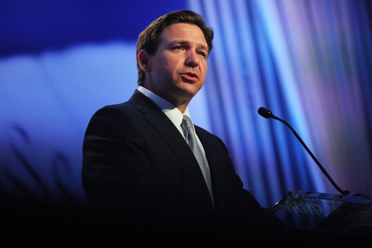 Republican presidential candidate Florida Gov. Ron DeSantis speaks during the Moms for Liberty Joyful Warriors national summit in Philadelphia on June 30, 2023. (Michael M. Santiago/Getty Images)
