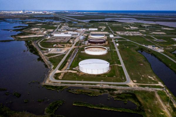 The Bryan Mound Strategic Petroleum Reserve, an oil storage facility, is seen in this aerial photograph over Freeport, Texas, on April 27, 2020. (Adrees Latif/Reuters)