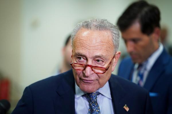 Sen. Charles Schumer (D-N.Y.) speaks at a press conference on July 11, 2023, in Washington. (Madalina Vasiliu/The Epoch Times)