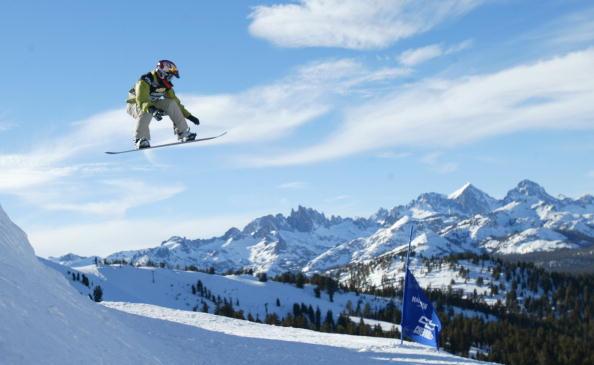 Lindsey Jacobellis competes in the snowboard cross portion of the U.S. Snowboarding Grand Prix on Jan. 11, 2004 at Mammoth Mountain ski resort in Mammoth Lakes, Calif. (Jed Jacobsohn/Getty Images)