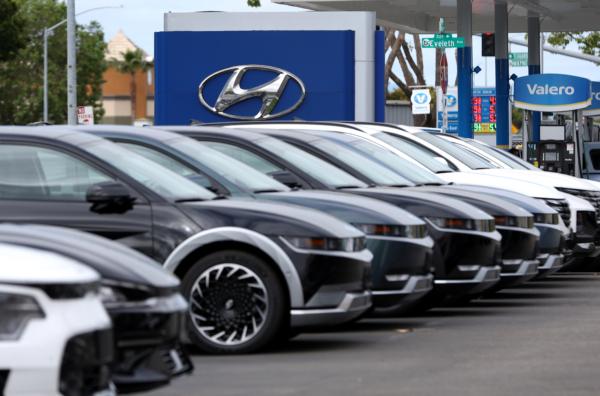 New Hyundai cars are displayed on the sales lot at San Leandro Hyundai in San Leandro, Calif., on May 30, 2023. (Justin Sullivan/Getty Images)