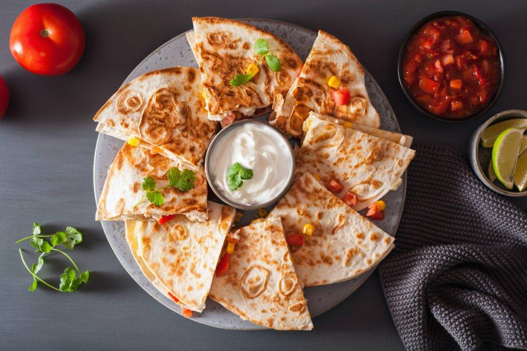 Chicken-Mushroom Quesadillas with Corn and Black Bean Salad