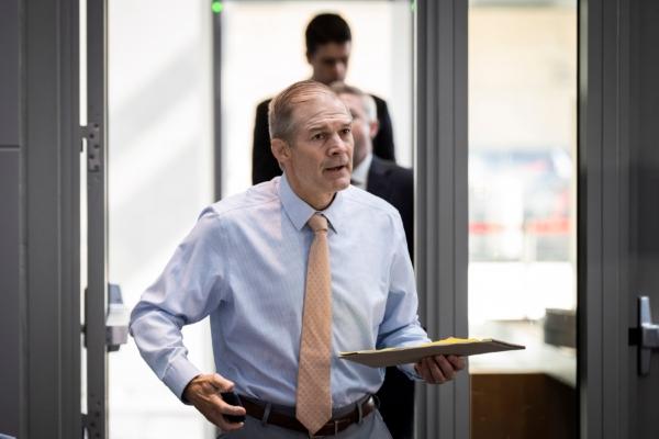 Rep. Jim Jordan (R-Ohio) arrives for closed-door testimony with Devon Archer at the O'Neill House Office Building in Washington on July 31, 2023. (Drew Angerer/Getty Images)