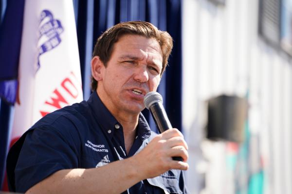 Republican presidential candidate and Florida Gov. Ron DeSantis speaks at the Iowa State Fair in Des Moines, Iowa, on Aug. 12, 2023. (Madalina Vasiliu/The Epoch Times)