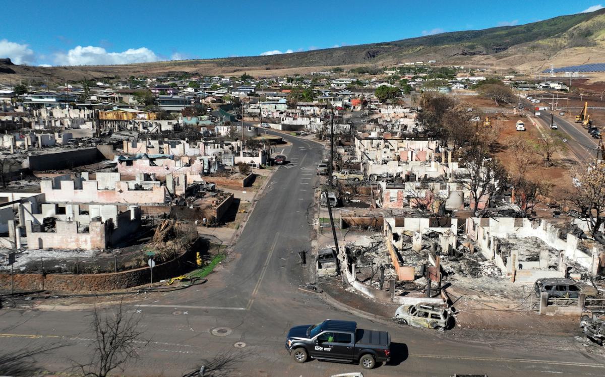 Burned cars and homes in a neighborhood that was destroyed by a wildfire in Lahaina, Hawaii, on Aug. 17, 2023. (Justin Sullivan/Getty Images)